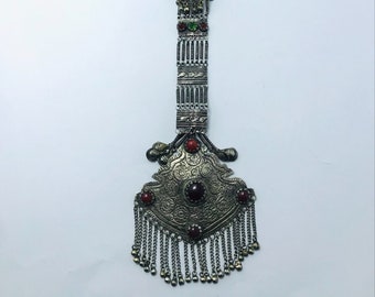 Handmade Vintage Kuchi Button Patti: Silver Tone Tribal Jewelry