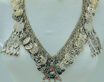 Tribal Kuchi Necklace: Silver Tassel Statement Jewelry
