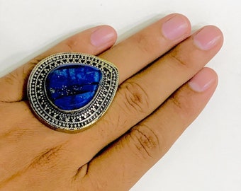 アンティーク オリエンタル ソリッド シルバー リング ラピスラズリ