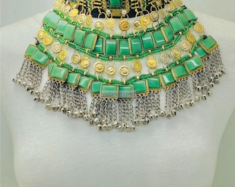 Green Layered Choker Necklace: Handmade Statement Necklace