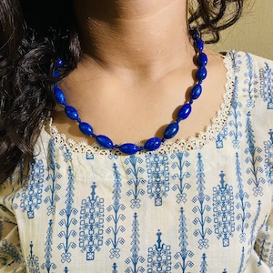 Lapis Lazuli Beaded Necklace: Vintage Tribal Stone Jewelry