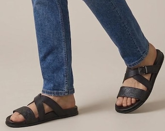 Black Leather Chappal for Men: Handmade Leather Slides