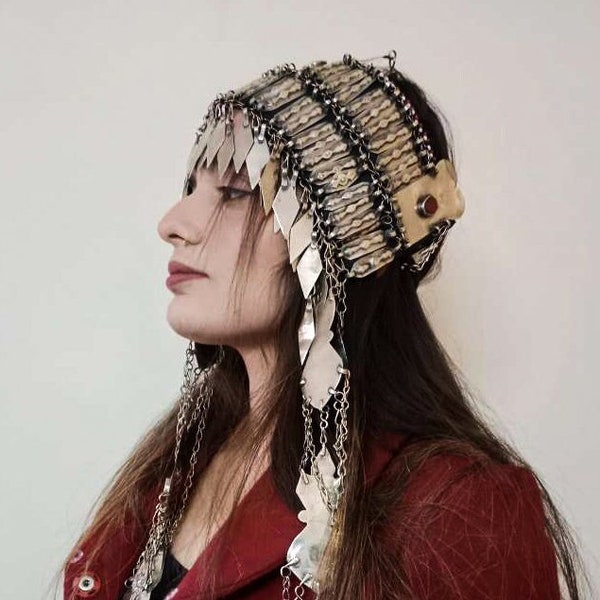 Vintage Turkman Tribal Kuchi Matha Patti, Ethnic Head Piece With Long Dangling Tassels, Hair Jewelry, Body Jewelry, Vintage Turkman Jewelry