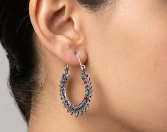 Handgemachte ethnische Silberohrringe: Vintage-inspirierte Boho Ohrringe für Frauen