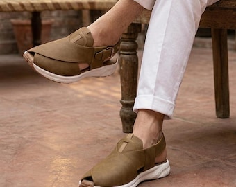 Men's Brown Closed Toe Sandals: Leather Slingback Shoes