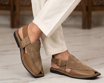 Traditional Men's Leather Chappal: Handmade Brown Peshawari Shoes