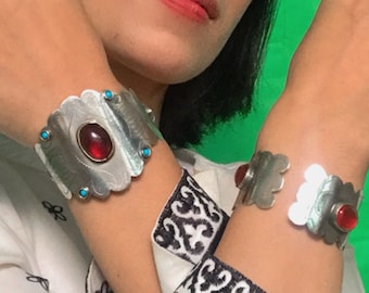 Vintage Turkmeense manchetarmband: etnisch zilveren boho-sieraden