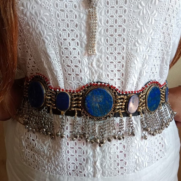 Lapis Stone Belly Belt, Belly Dance Belt Vintage, Afghan Kuchi Belt, Belly Dance, Tribal Jewelry