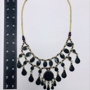 Tribal Black Stones Necklace With Earrings, Ethnic Handmade Jewelry Set, Afghan Jewelry Set, Gift For Her, Afghan Jewelry