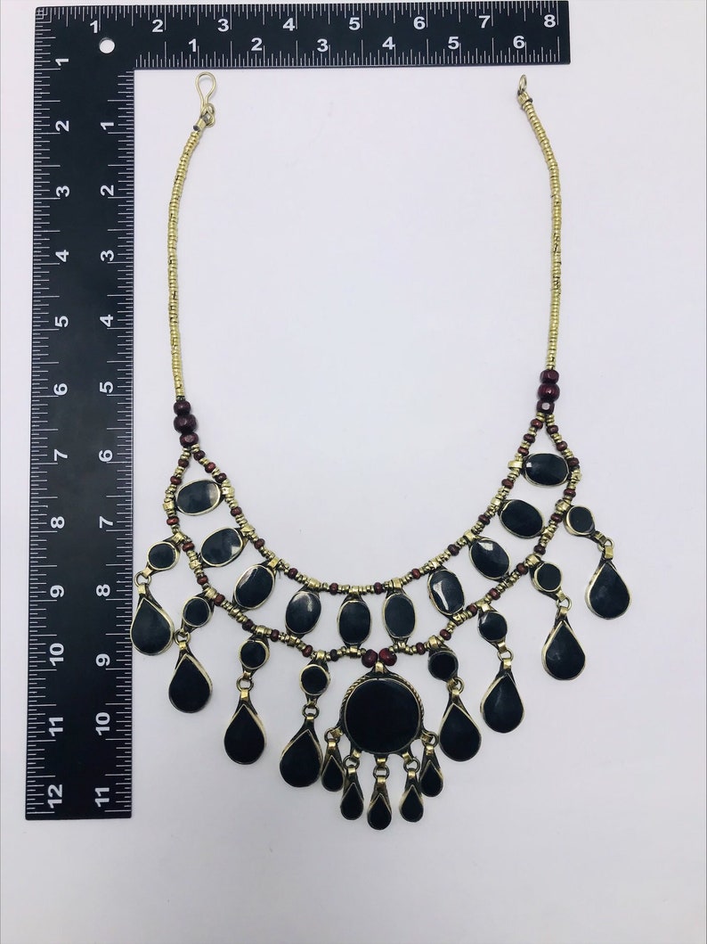 Tribal Black Stones Necklace With Earrings, Ethnic Handmade Jewelry Set, Afghan Jewelry Set, Gift For Her, Afghan Jewelry