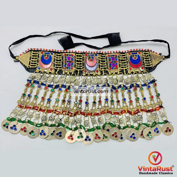 ハンドメイドのクチチョーカーネックレス：銀貨を使ったアフガニスタン