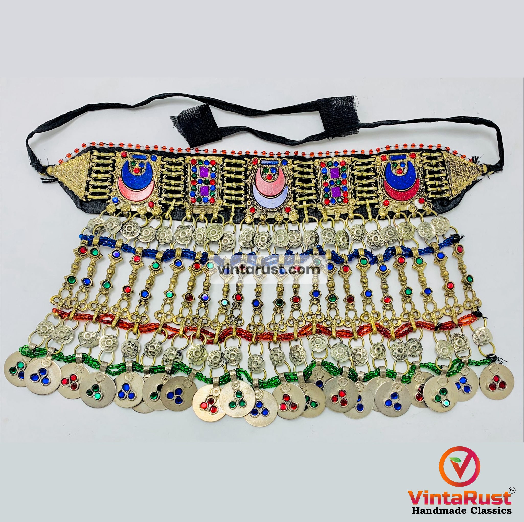 ハンドメイドのクチチョーカーネックレス：銀貨を使ったアフガニスタン