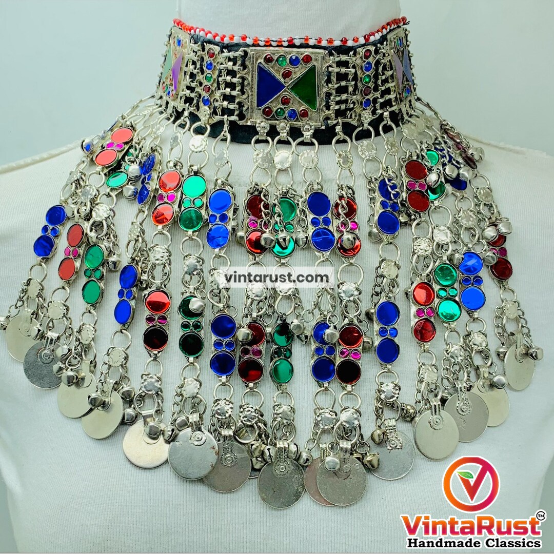 ヴィンテージ クチ チョーカー ネックレス：カラフルなガラス