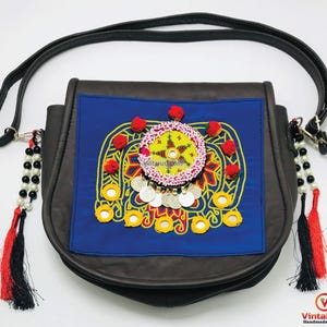 Ethno Cross Bag verziert mit Spitzen, Münzen und Perlen, Frauen Umhängetasche, Hippie Tasche, lange Schultertasche, Tribal Tasche, afghanische Tasche