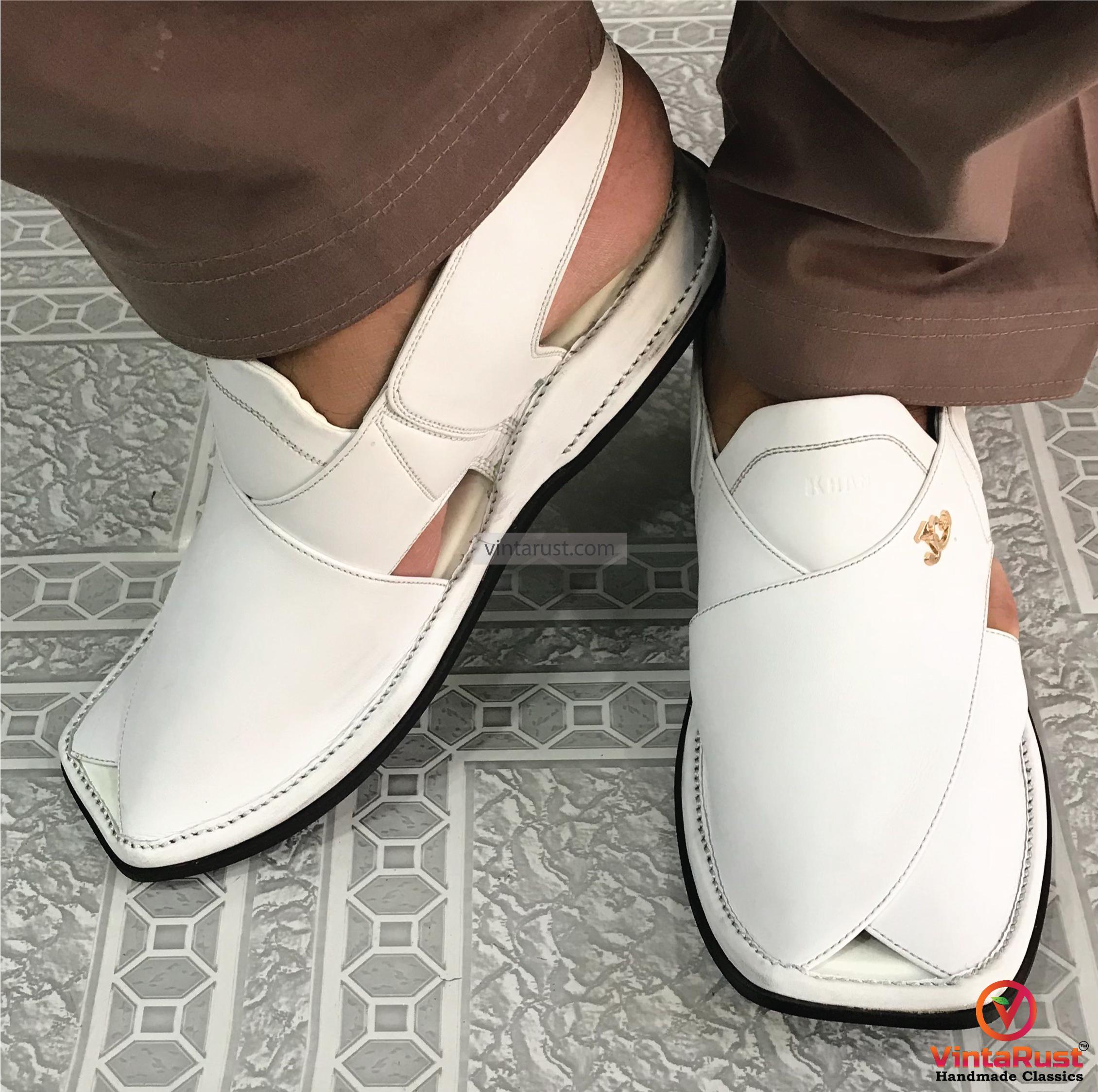Pure White Kaptaan Peshawari Chappal, Geniune Leather Sandals, Traditional Men\'s 41i75MaedBL.jpg_BO30,255,255,  main image 2