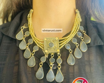 ゴールデンアフガンクチチョーカーネックレス：トライバルベルカラー