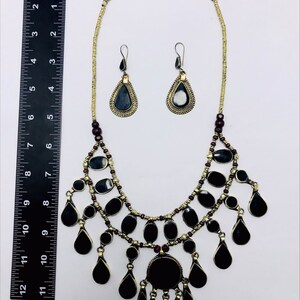 Tribal Black Stones Necklace With Earrings, Ethnic Handmade Jewelry Set, Afghan Jewelry Set, Gift For Her, Afghan Jewelry