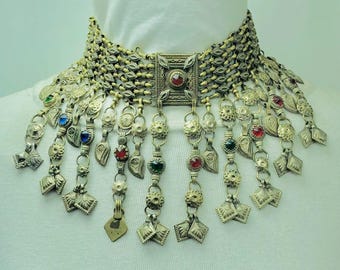 Tribal Kuchi Choker Necklace: Afghan Boho Tassel Jewelry