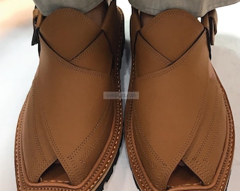 Handmade Brown Leather Peshawari Sandals: Kaptaan Chappal