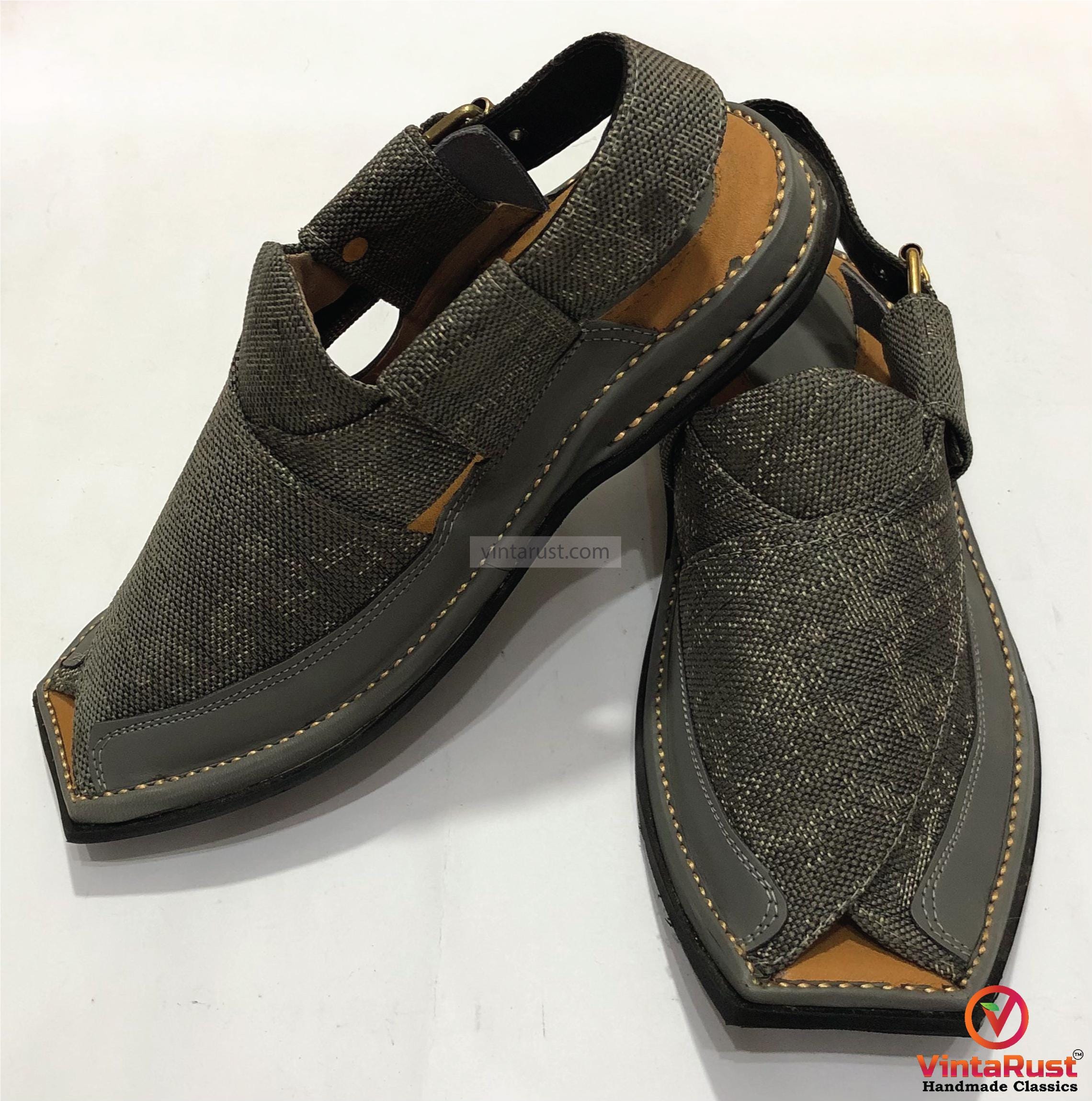 Handmade Grey Peshawari Chappal: Men\'s Leather Eid Sandals Handmade Peshawari Chappal: Men main image 4
