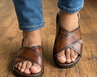 Traditional Open Toe Footwear: Summer Casual Brown Leather Shoes