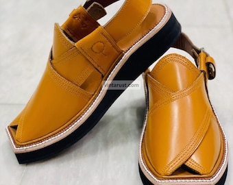 Peshawari Chappal Sandals For Men, Camel Color Handmade Leather Sandals, Foot Wear, Traditional Sandals For Men, Peshawari Chappal