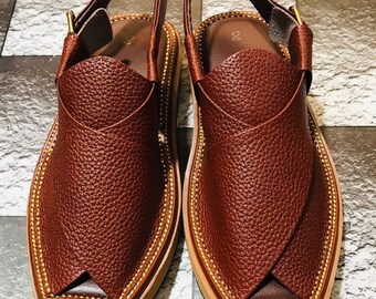 Handmade Kaptaan Chappal, Pure Leather Dotted Textured Sandals, Traditional Peshawari Chappal