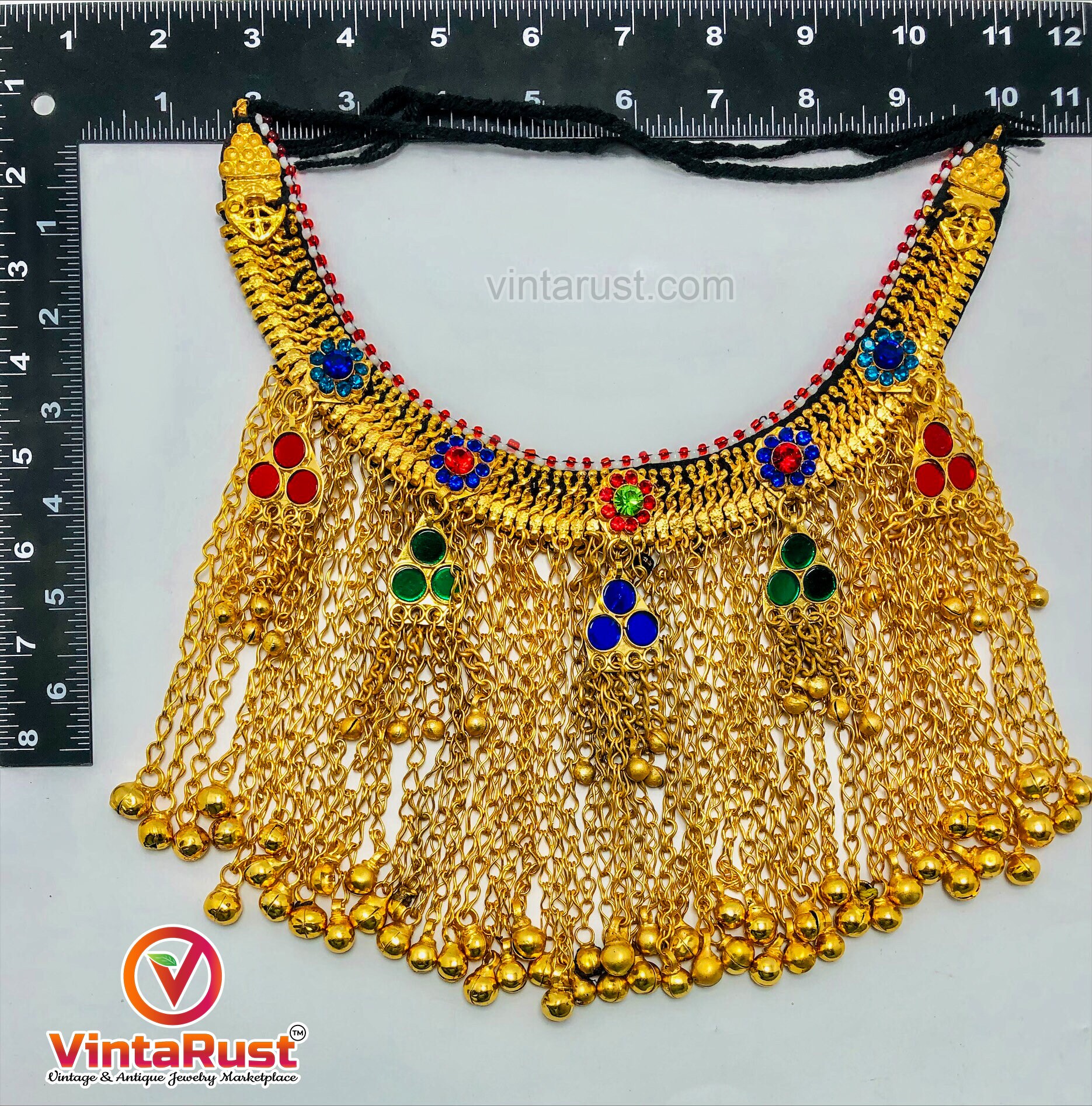 ゴールデンアフガンクチチョーカーネックレス：トライバルベルカラー