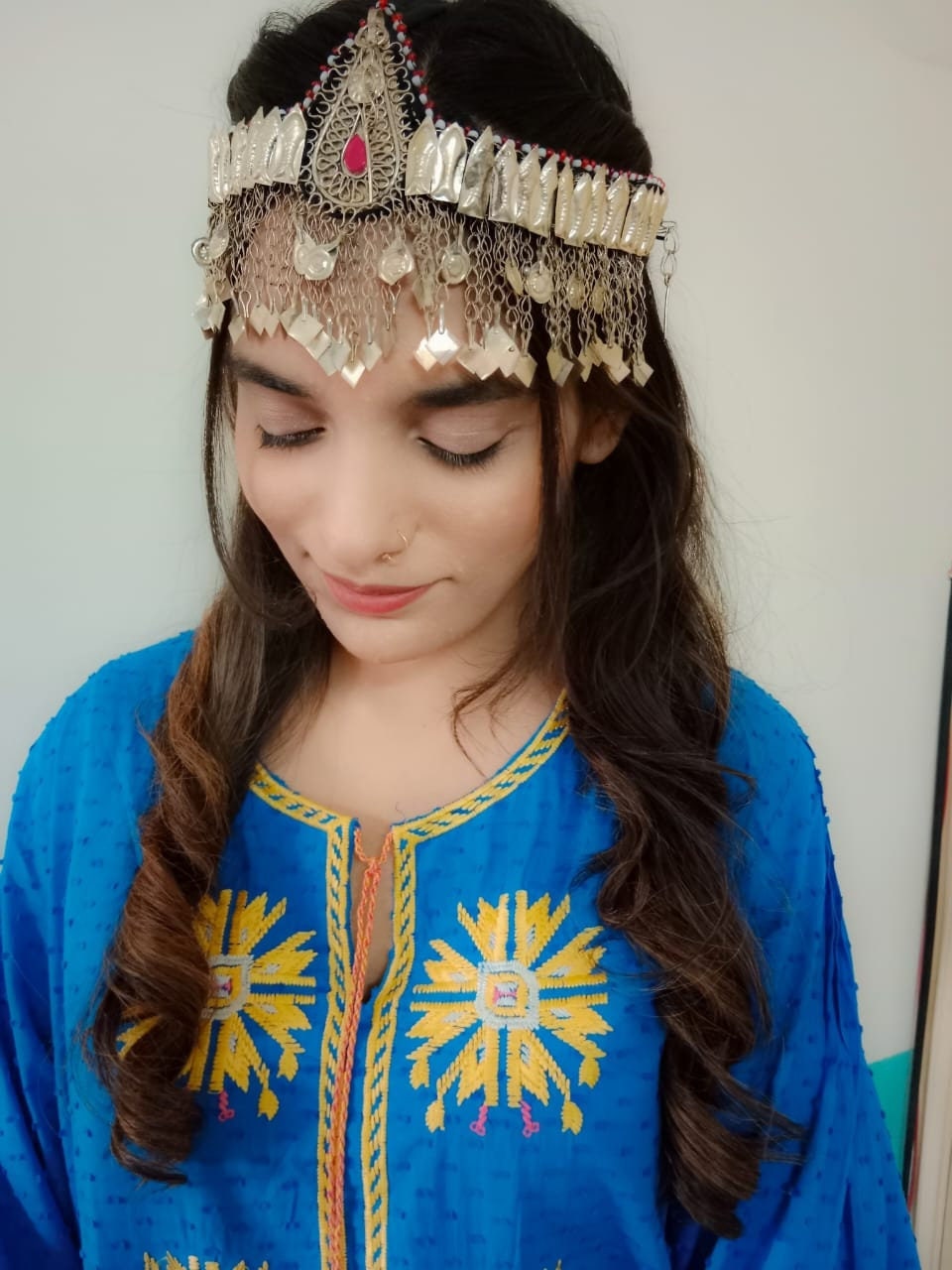 Tribal Ethnic Headpiece With Pink Glass Teardrop Centre 