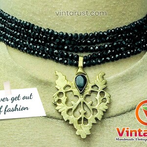 Black Jewelry Set, Black Beads With Motif Jewelry Set, Dangling Motif Choker Necklace With Studs Earrings, Ethnic Jewelry Set, Handmade