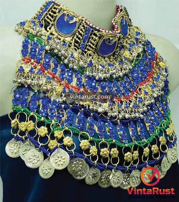 ヴィンテージ クチ チョーカー：青い石をあしらったアフガニスタンの