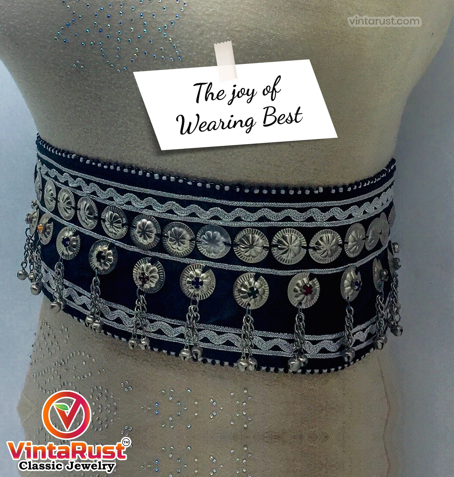 Vintage Afghan Belly Dance Belt: Tribal Boho Belt with Bells Amazon.com: Duel On Jewel Antique Kuchi Women main image 3