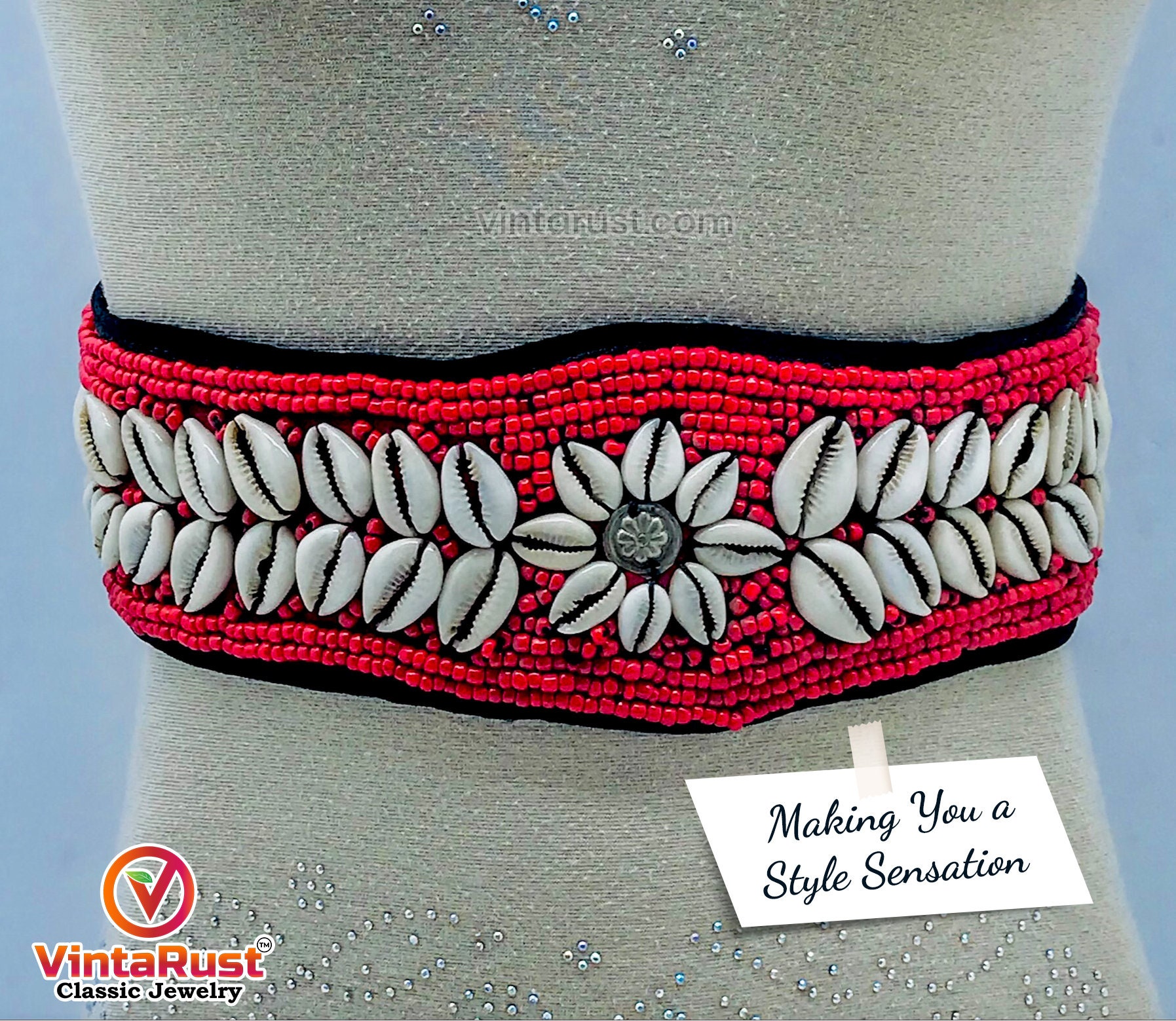 Vintage Afghan Beaded Shell Belt: Tribal Belly Dance Jewelry 