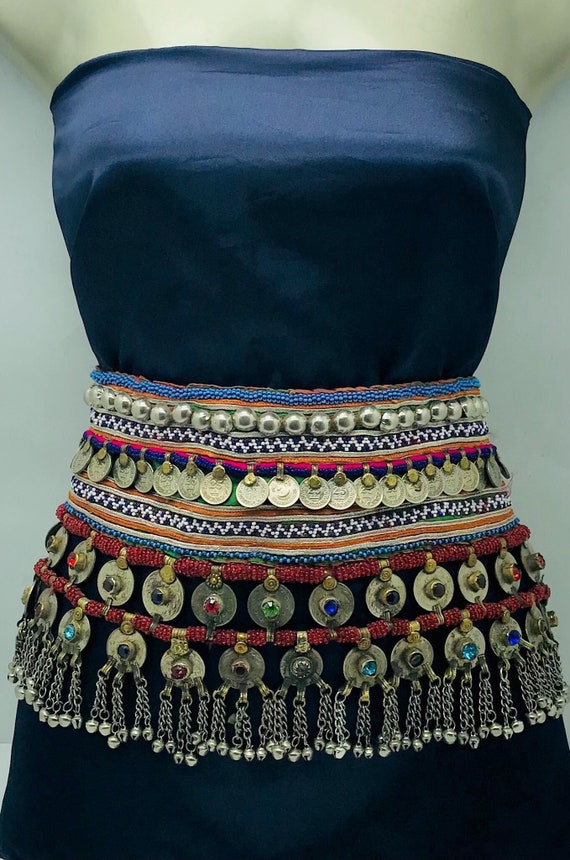 Vintage Kuchi Belly Dance Belt: Afghan Coins & Glass Stones  display picture 1