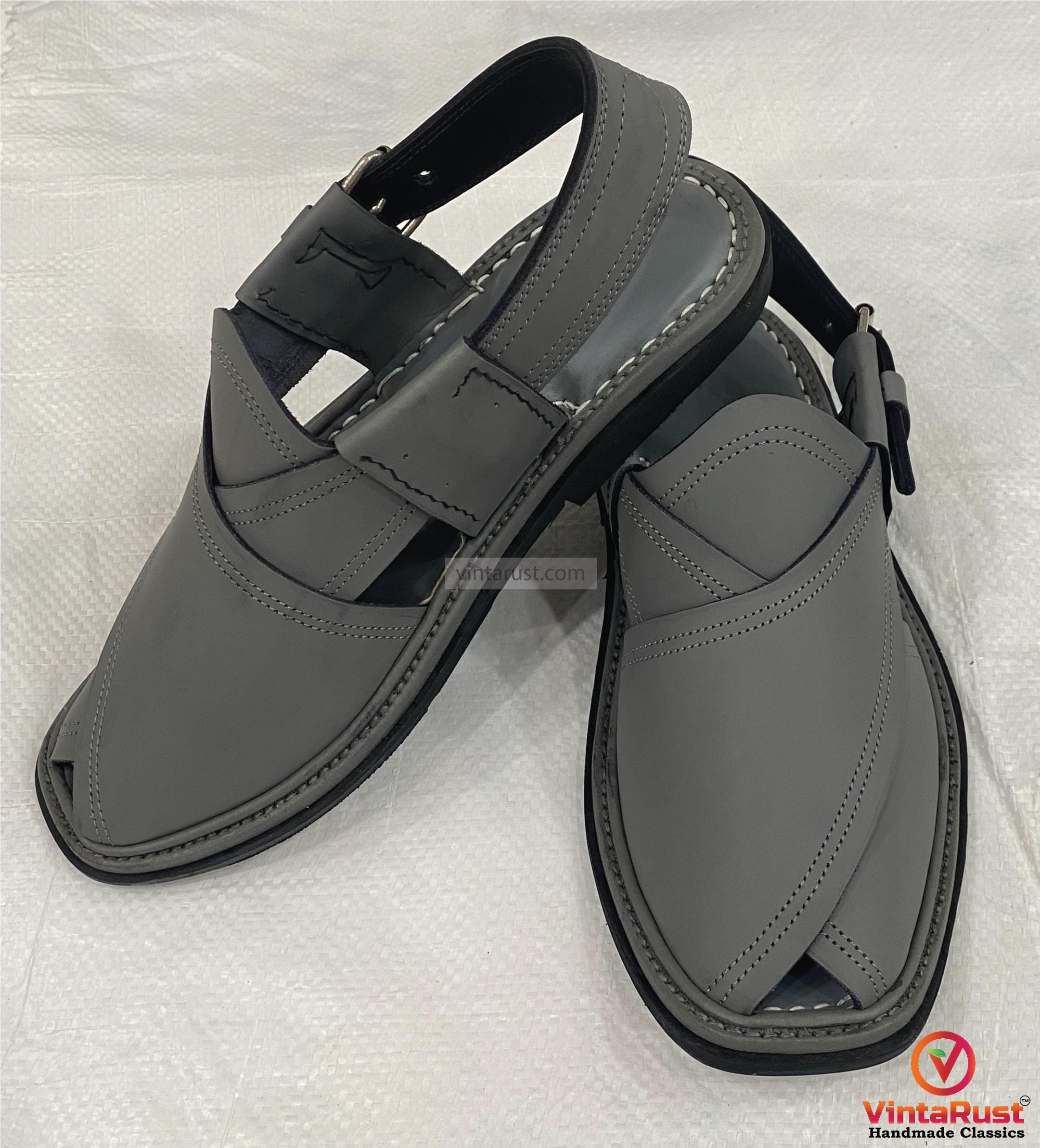 Dark Grey Leather Footwear: Authentic Handmade Gents  display picture 3