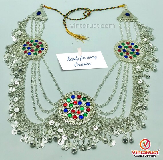 Multilayers Silver Bib Necklace With Dangling Tas… - image 8
