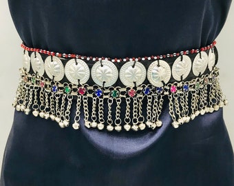 Tribal Belly Dance Belt With Dangling Bells, Handmade Kuchi Belly Belt, Tribal Fusion Belt, Belly Dance Belt, Festival Accessories Women