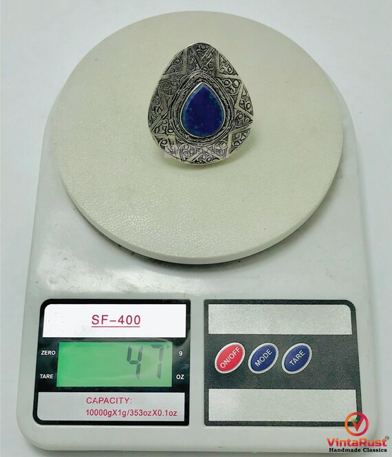 Handmade Silver Boho Ring: Adjustable Lapis Lazul… - image 2