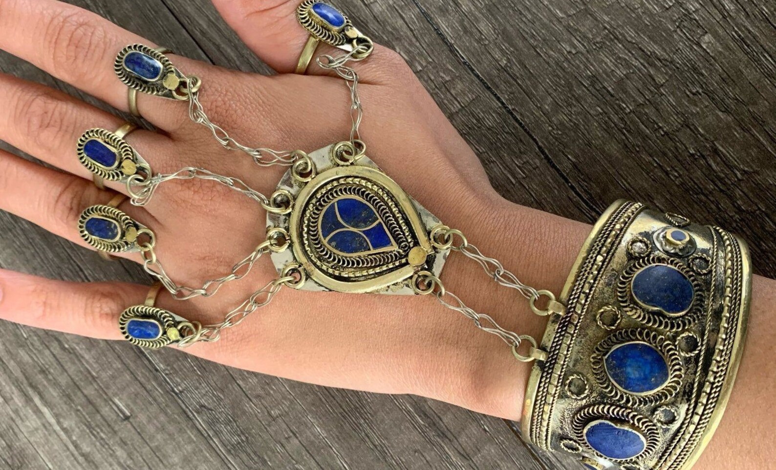 Vintage Blue Slave Bracelet Bracelet with Rings Afghan Slave Etsy