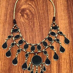 Tribal Black Stones Necklace With Earrings, Ethnic Handmade Jewelry Set, Afghan Jewelry Set, Gift For Her, Afghan Jewelry