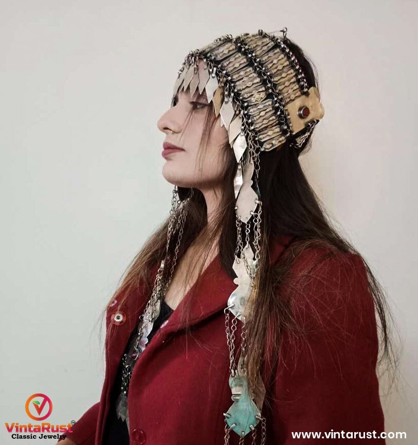 Turkmen Style Tribal Matha Patti, Ethnic Unique Head Piece With Vintage Motif, il_fullxfull.3469288802_ffb0.jpg main image 3