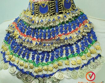 ヴィンテージ クチ チョーカー：青い石をあしらったアフガニスタンの