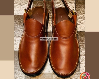 Handmade Dark Brown Leather Peshawari Chappal: Comfortable Round Sandal