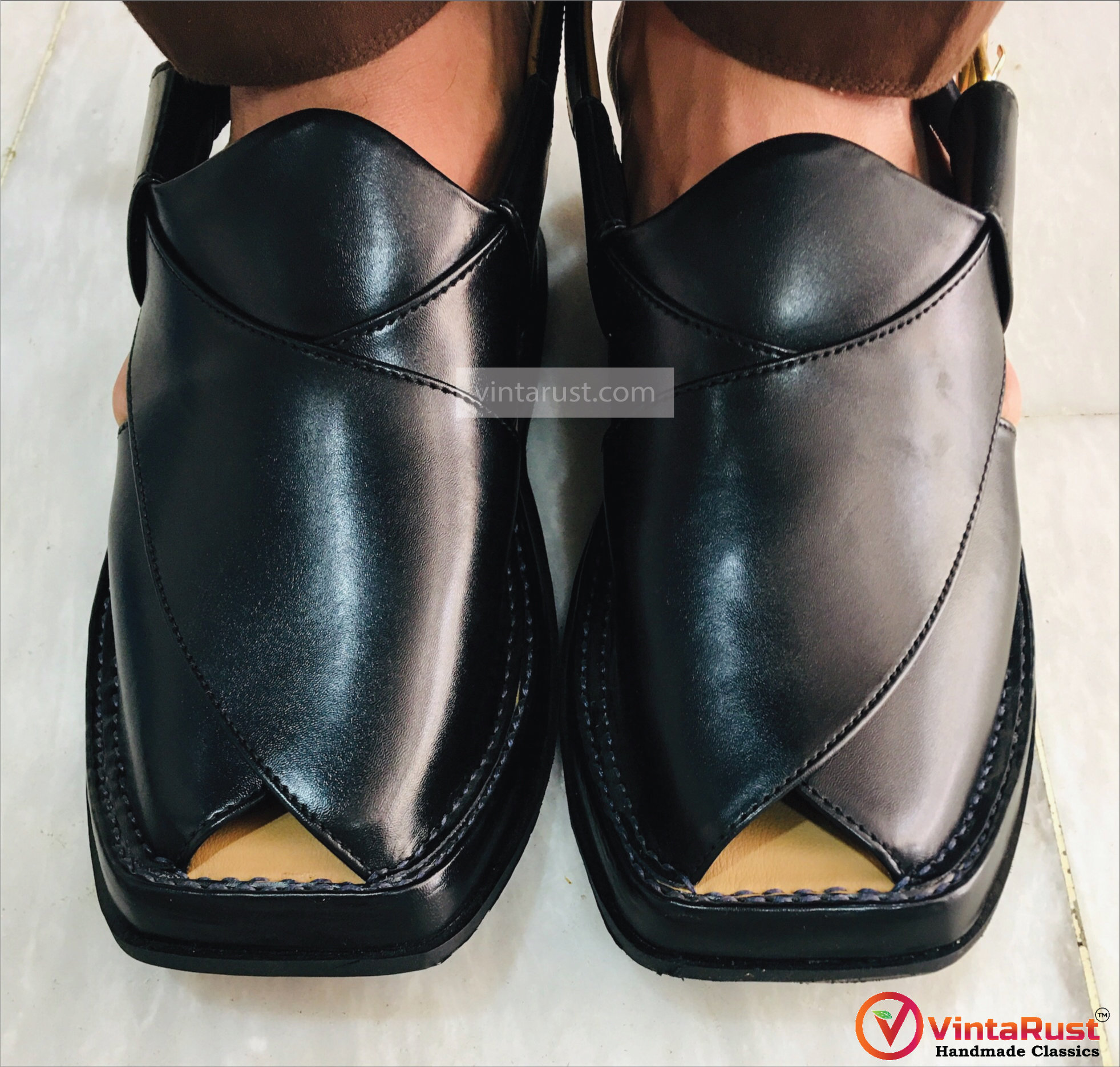 Handmade Soft Black Leather Peshawari Chappal, Genuine Leather Sandals, Black Black Patent Leather Handcrafted Peshawari Sandals Made in  main image 2