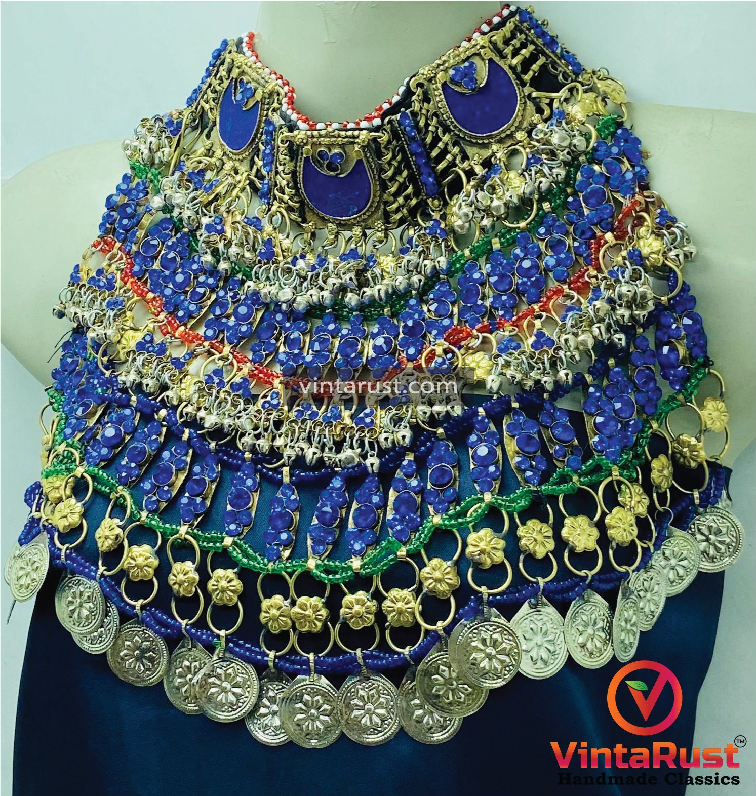 ヴィンテージ クチ チョーカー：青い石をあしらったアフガニスタンの