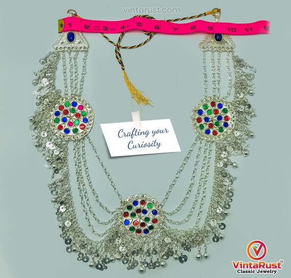 Multilayers Silver Bib Necklace With Dangling Tas… - image 7