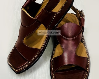 Handmade Leather Peshawari Chappal: Traditional Dark Brown Sandal