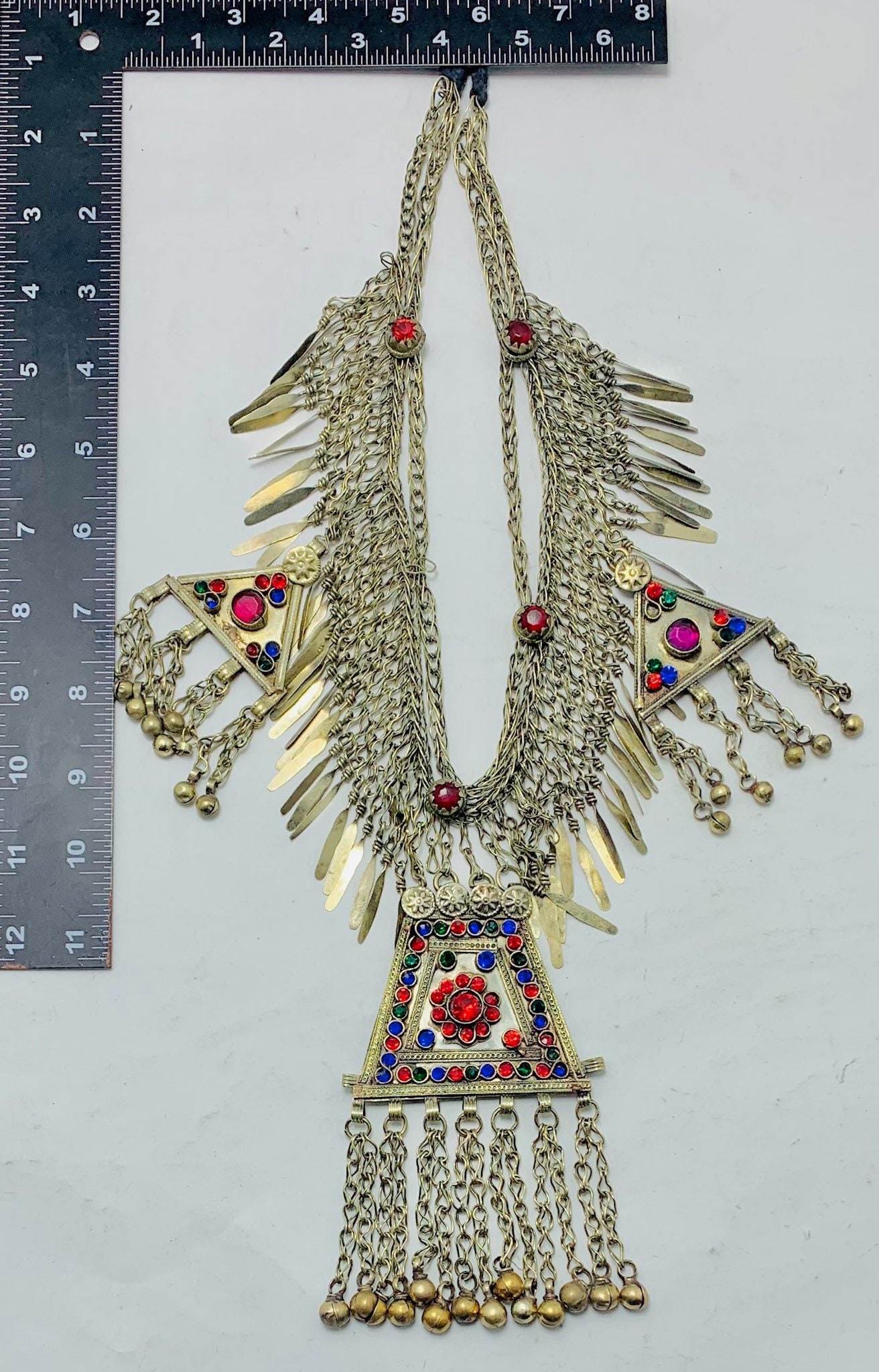 Silver Kuchi Belly Dance Belt with Dangling Pendants, Handmade Vintage Long Coins Necklace: Silver Kuchi Belly Dance Choker  main image 4