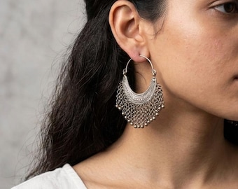 Handmade Hoop Earrings: Kuchi Tribal Vintage Earrings with Bells
