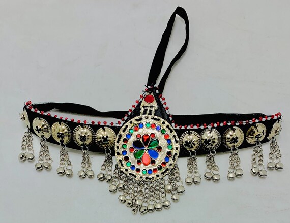 Silver Matha Patti Traditional Matha Patti With Multicolor Glass